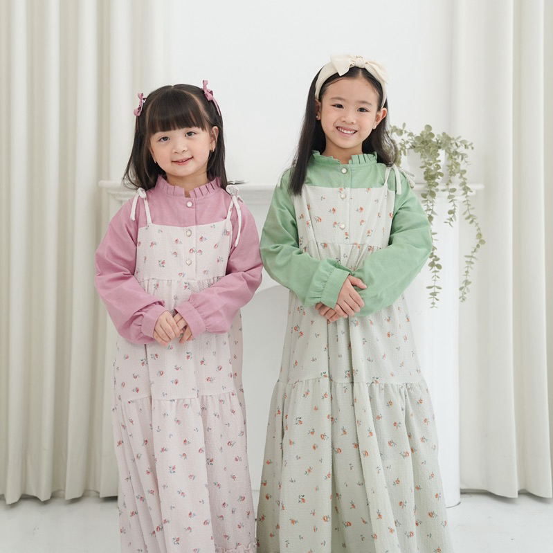 CELVEkids - Raisa Dress Gamis Raya Anak Perempuan Korean Style Bahan Crinkle viscose + Linen Usia 1-8th