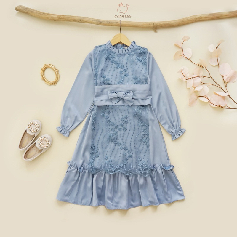 CELVEkids - DANIZA Dress Gamis Raya Anak Perempuan Korean Style Bahan Roberto + Brokat Usia 1-8th