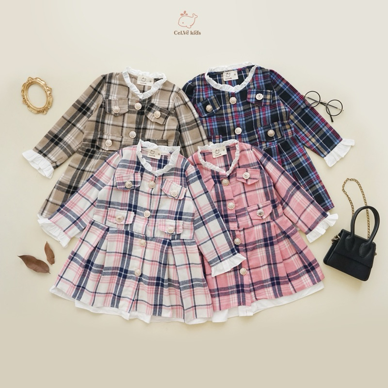 CELVEkids - Ferris Dress Baju Rok Anak Perempuan Korean style Bahan flanel usia 1-6th