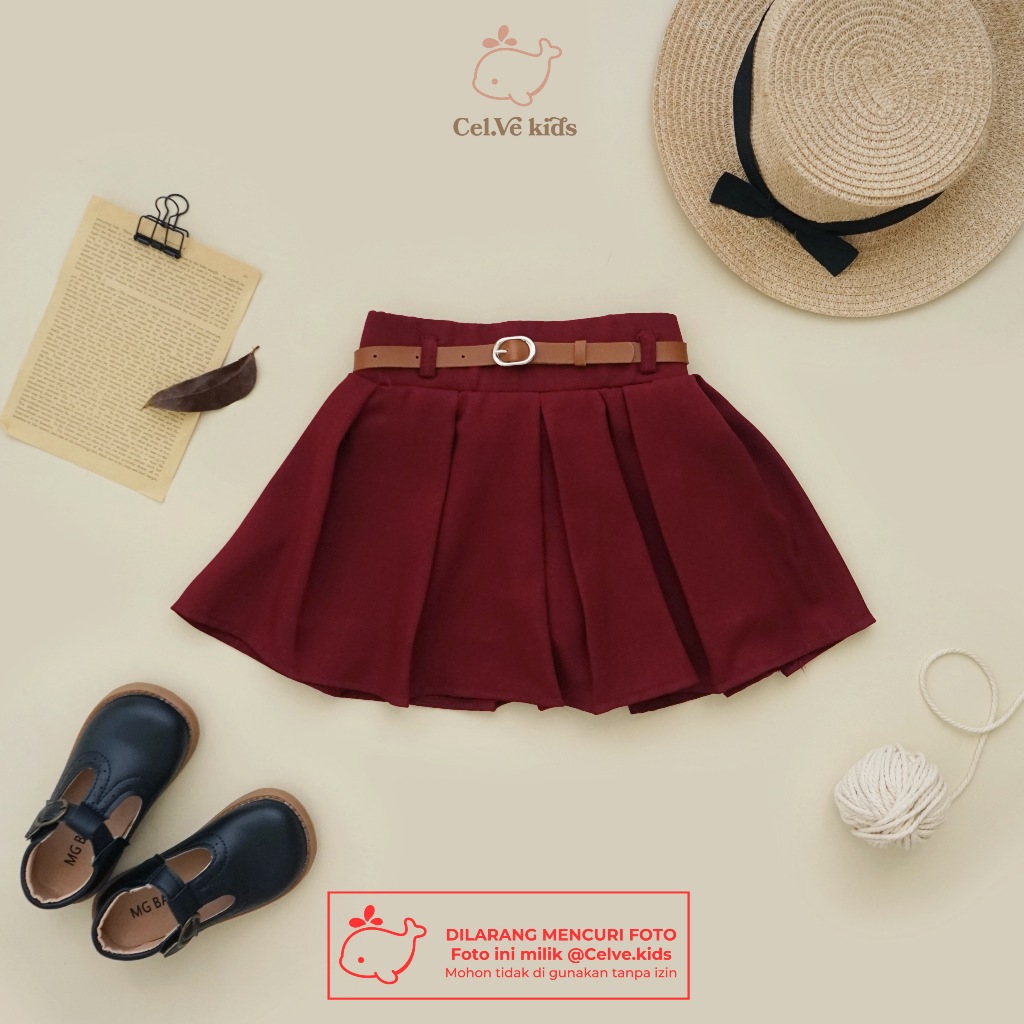 Celvekids - Skort Irish Rok Celana + Belt Anak Perempuan Korean Style Semiwool Usia 1-6th