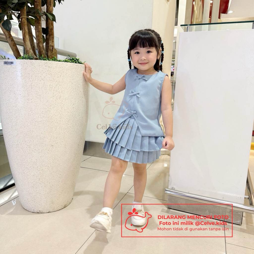 Celvekids - Stelan Hikaru Set Baju Rok Celana Anak Perempuan Korean Style Semiwool Usia 1-8th