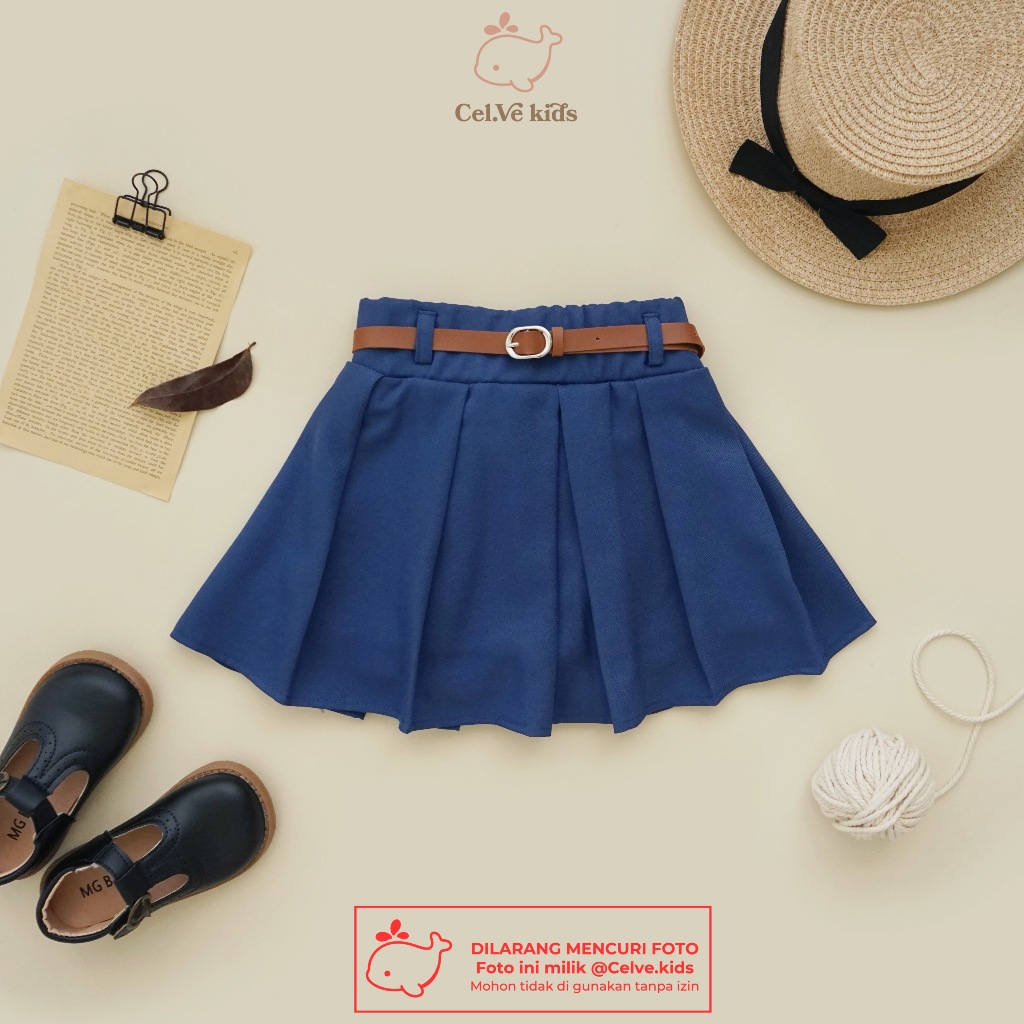 Celvekids - Skort Irish Rok Celana + Belt Anak Perempuan Korean Style Semiwool Usia 1-6th