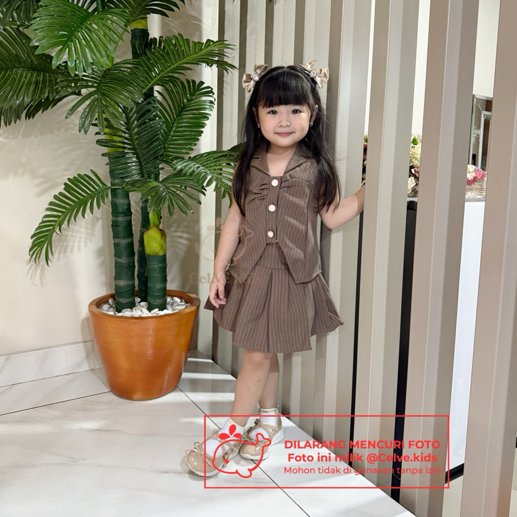 Celvekids - Stelan Keiko Set Baju Rok Celana Anak Perempuan Korean Style Semiwool Usia 1Th-8Th
