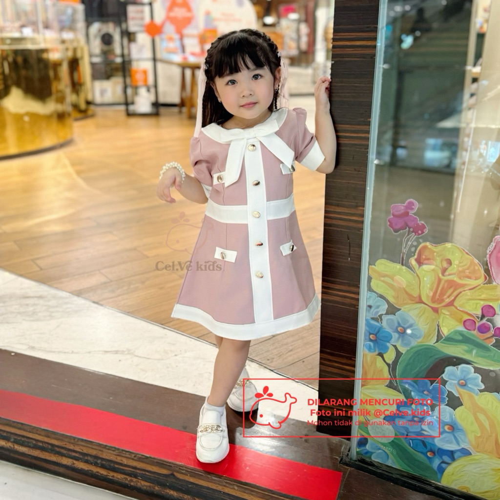 CELVEkids - Stelan Yurika Baju Dress Anak Perempuan Korean style semiwool usia 1-8th