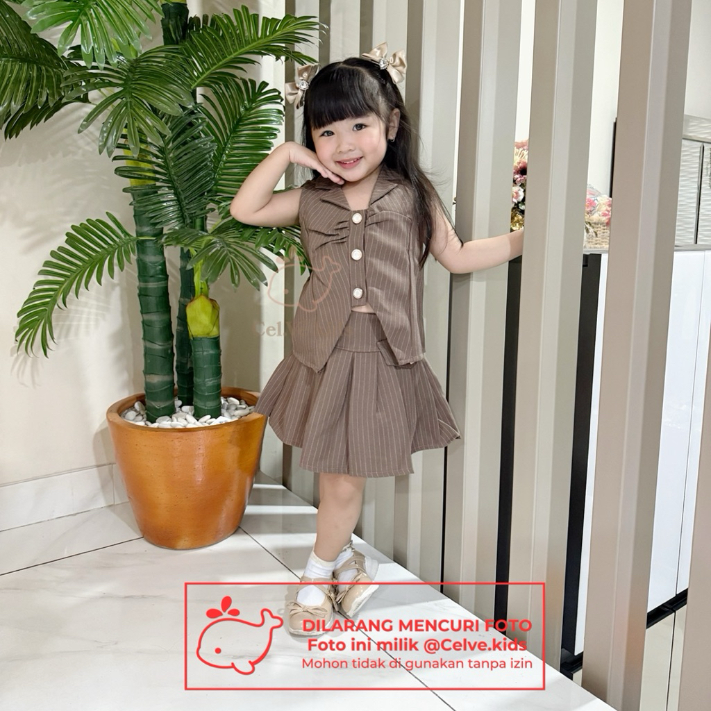 Celvekids - Stelan Keiko Set Baju Rok Celana Anak Perempuan Korean Style Semiwool Usia 1Th-8Th
