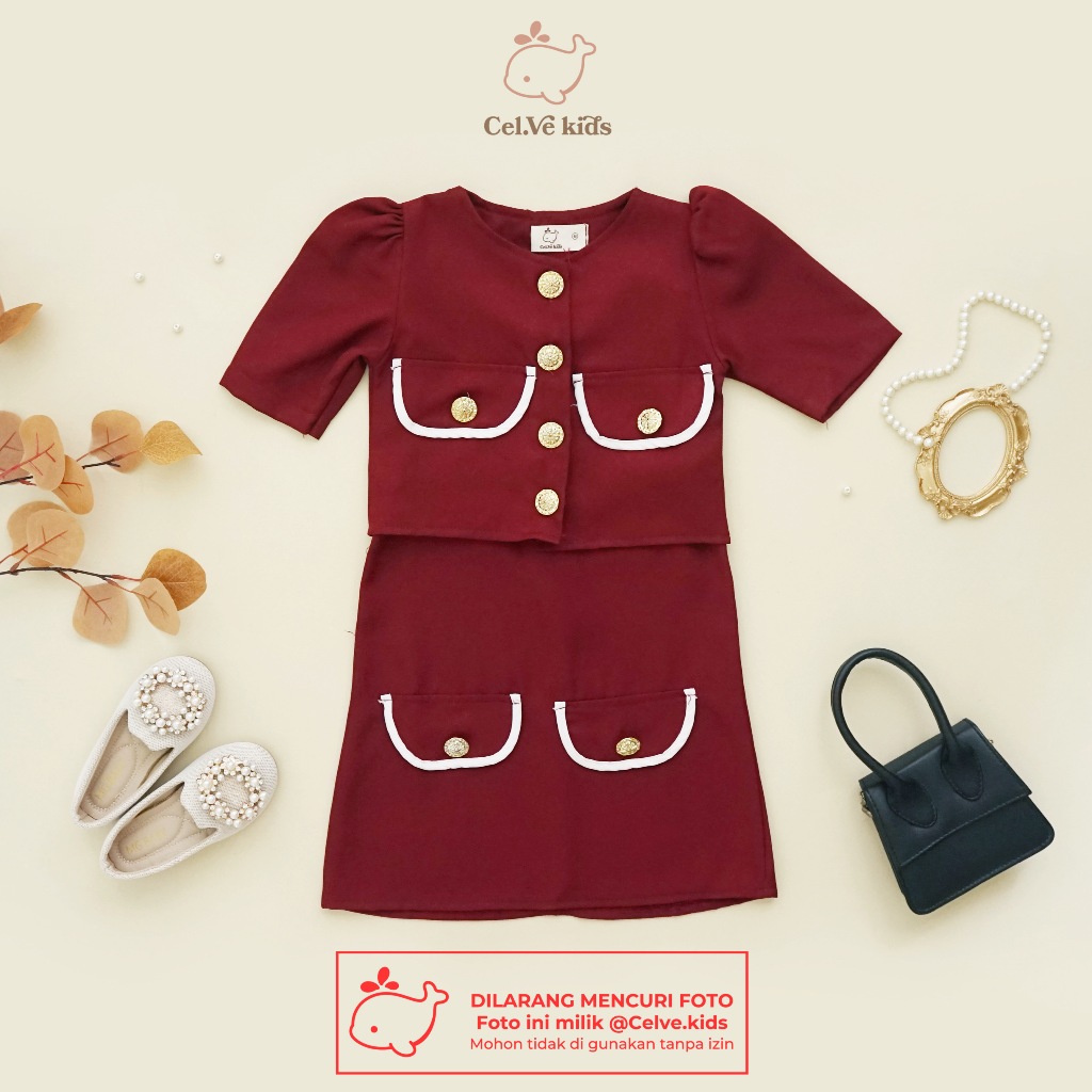 CELVEkids - Stelan Hellen Set Baju Dress Anak Perempuan Korean style semiwool usia 1-8th