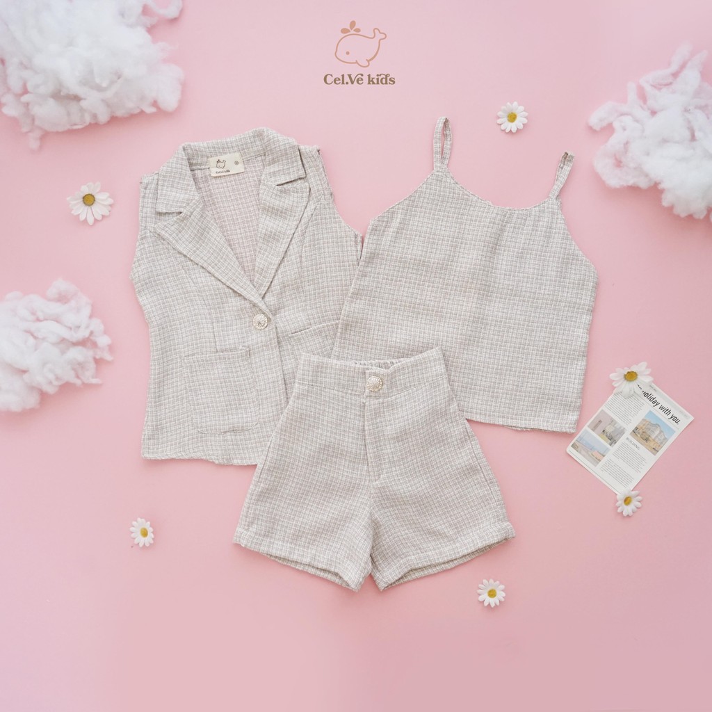CELVEkids - Stelan Alyssa Set Baju Celana Anak Perempuan Korean style Tweed 3in1 usia 1-6th