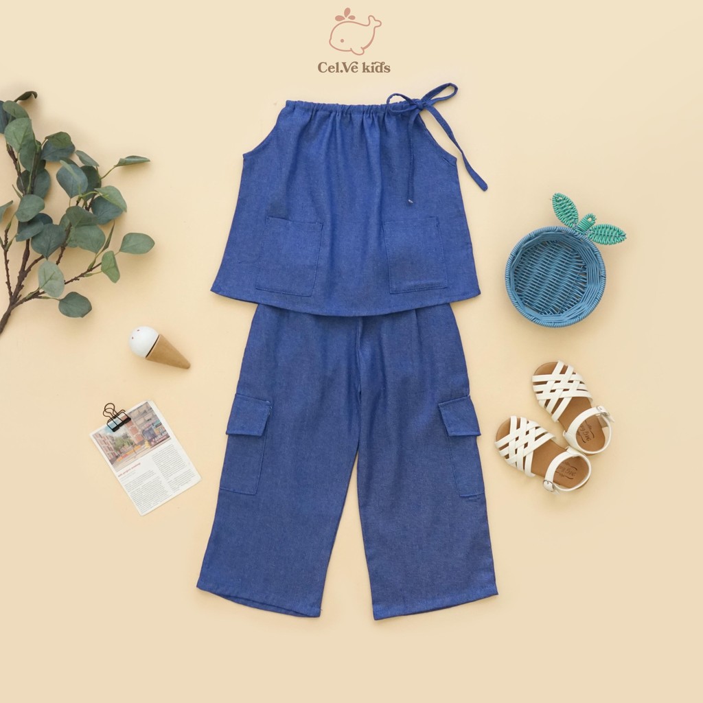 CELVEkids - Stelan Cecilia Set Baju Celana Anak Perempuan Korean style Denim usia 1-8th