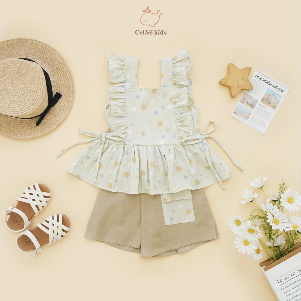 CELVEkids - Stelan Carolyn Set Baju Anak Perempuan Korean style Bahan Elora + Linen usia 1-8th