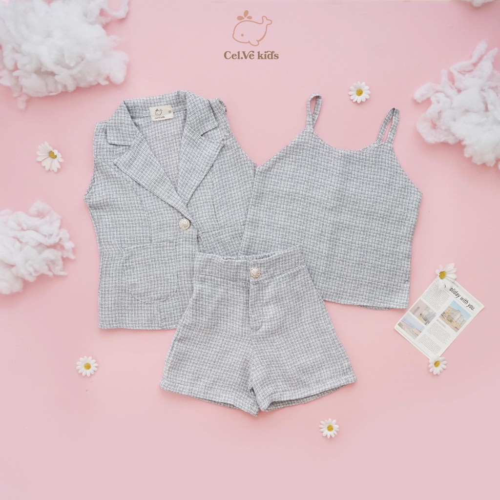 CELVEkids - Stelan Alyssa Set Baju Celana Anak Perempuan Korean style Tweed 3in1 usia 1-6th