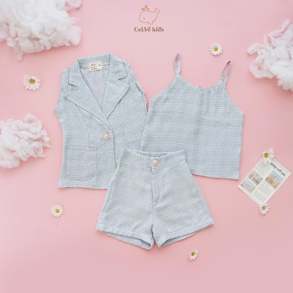 CELVEkids - Stelan Alyssa Set Baju Celana Anak Perempuan Korean style Tweed 3in1 usia 1-6th