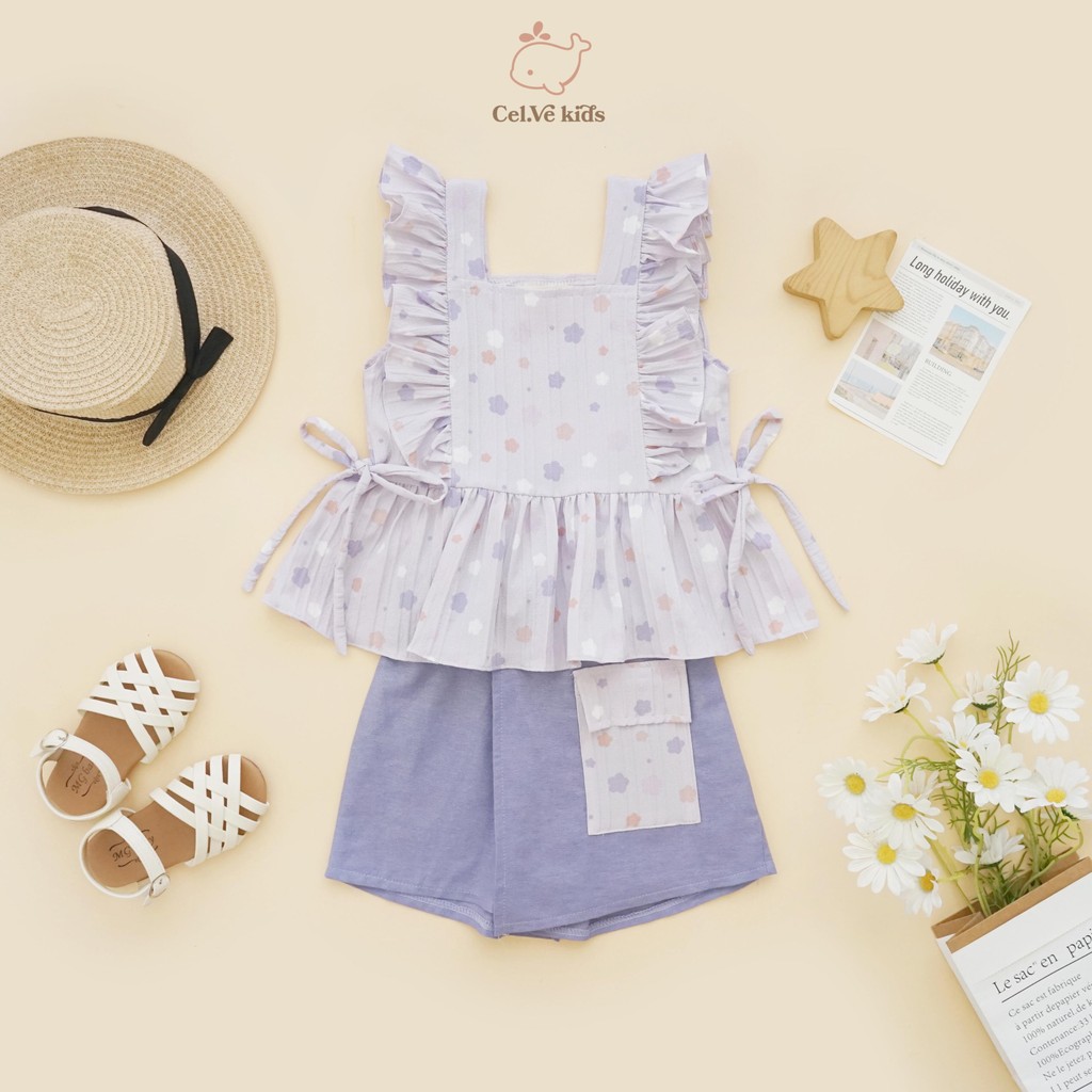 CELVEkids - Stelan Carolyn Set Baju Anak Perempuan Korean style Bahan Elora + Linen usia 1-8th