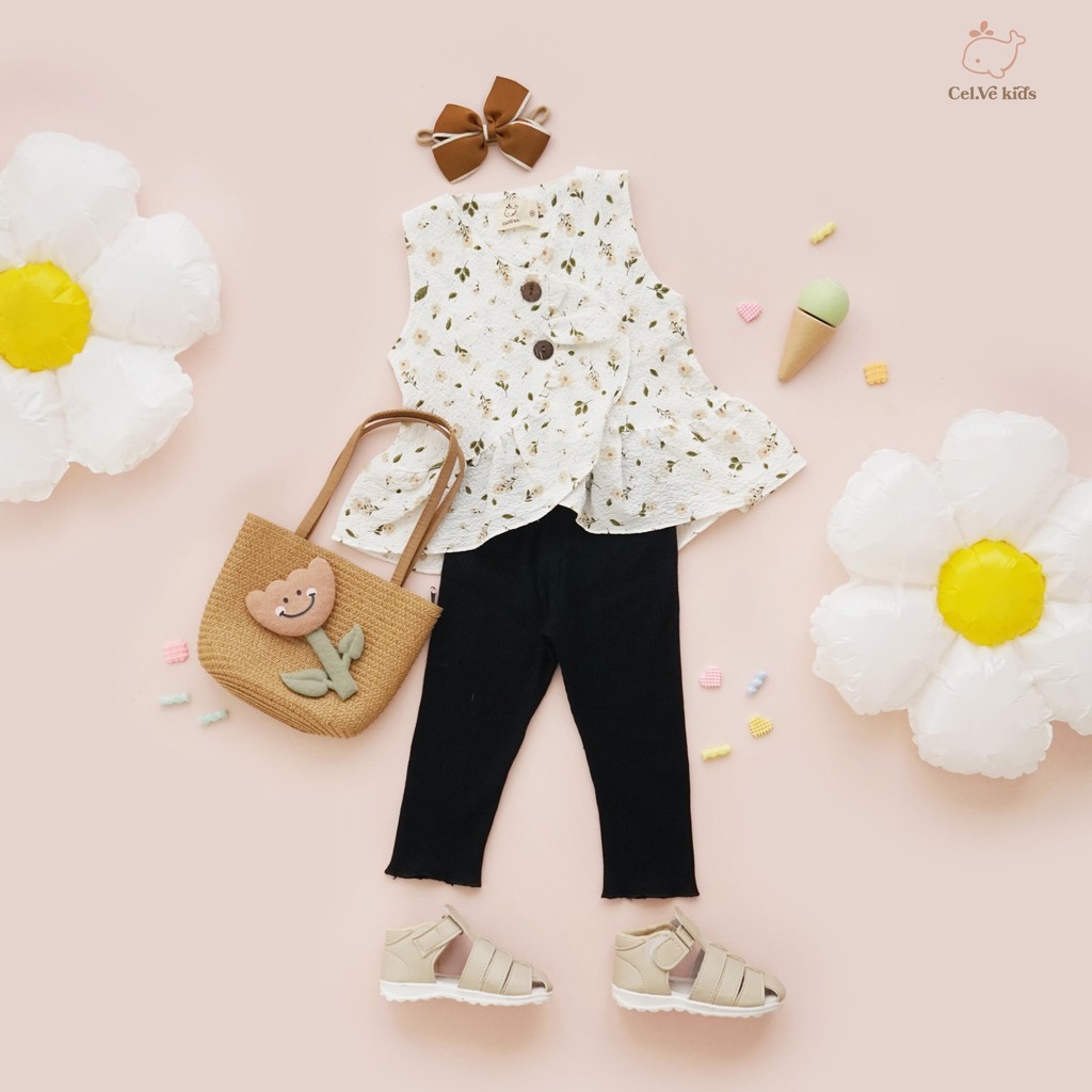 Celvekids - Top Daisy Atasan Anak Perempuan Korean Style Bahan Crinkle Viscose Usia 1-6th+