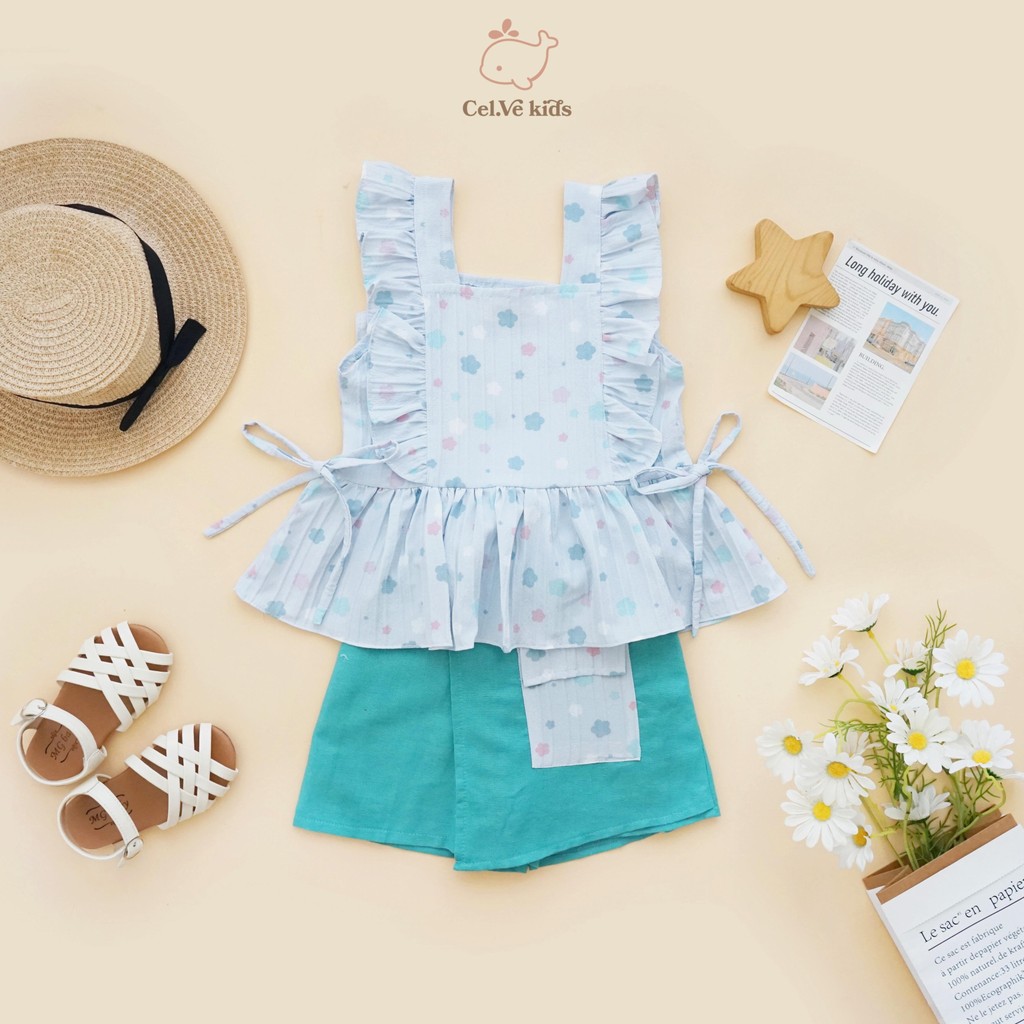CELVEkids - Stelan Carolyn Set Baju Anak Perempuan Korean style Bahan Elora + Linen usia 1-8th