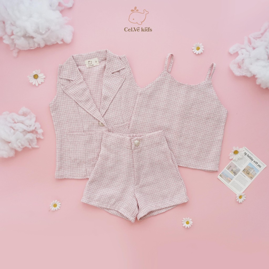 CELVEkids - Stelan Alyssa Set Baju Celana Anak Perempuan Korean style Tweed 3in1 usia 1-6th