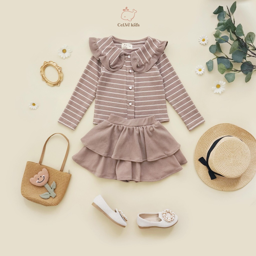 CELVEkids - Stelan Carmel Set Cardigan Rok Anak Perempuan Korean style Bahan knit usia 1-8th