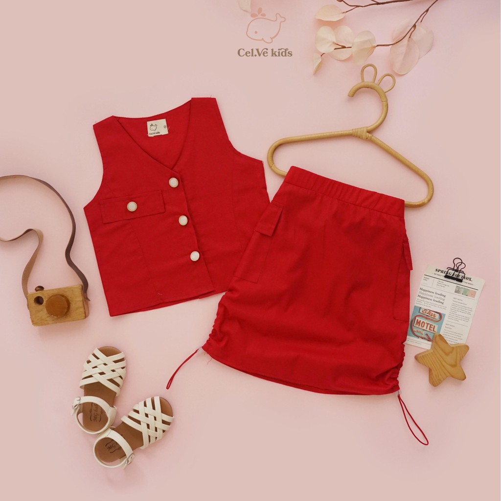 Celvekids - Stelan Sienna Set Baju Rok Anak Perempuan Korean Style Bahan Cotton Poplin Usia 1-8th
