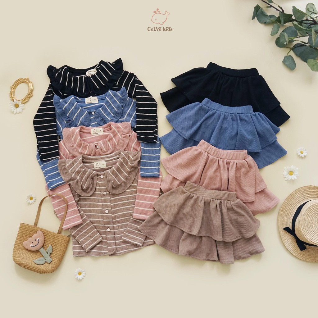 CELVEkids - Stelan Carmel Set Cardigan Rok Anak Perempuan Korean style Bahan knit usia 1-8th
