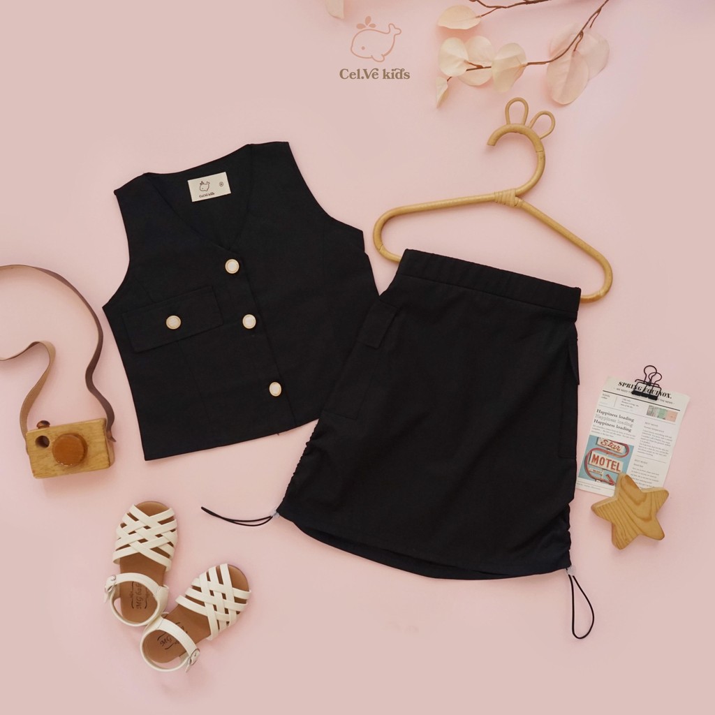 Celvekids - Stelan Sienna Set Baju Rok Anak Perempuan Korean Style Bahan Cotton Poplin Usia 1-8th