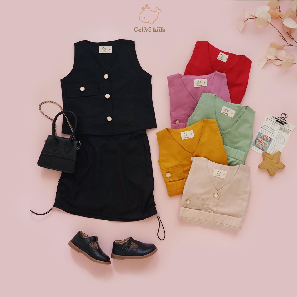 Celvekids - Stelan Sienna Set Baju Rok Anak Perempuan Korean Style Bahan Cotton Poplin Usia 1-8th