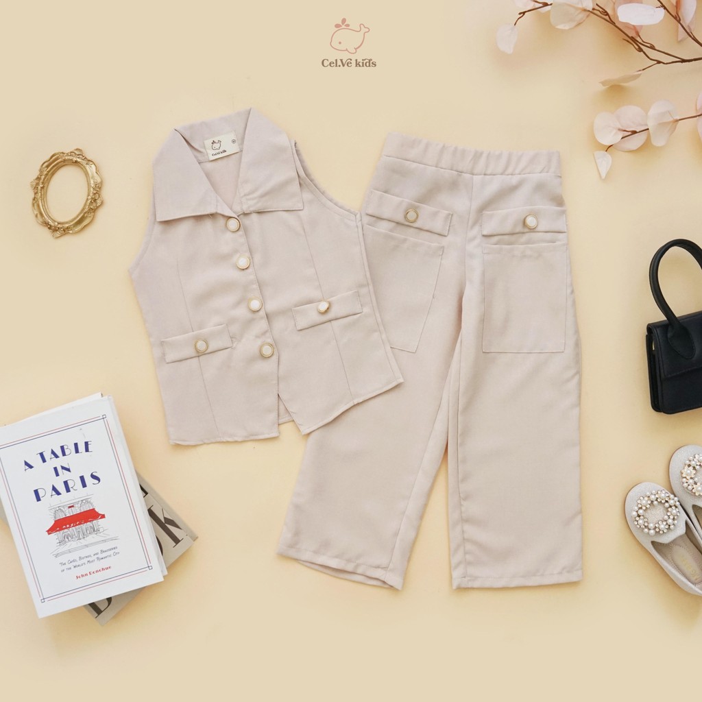 CELVEkids - Stelan Bernice Set Baju Celana Anak Perempuan Korean style Bahan Linen Premium usia 1-8th