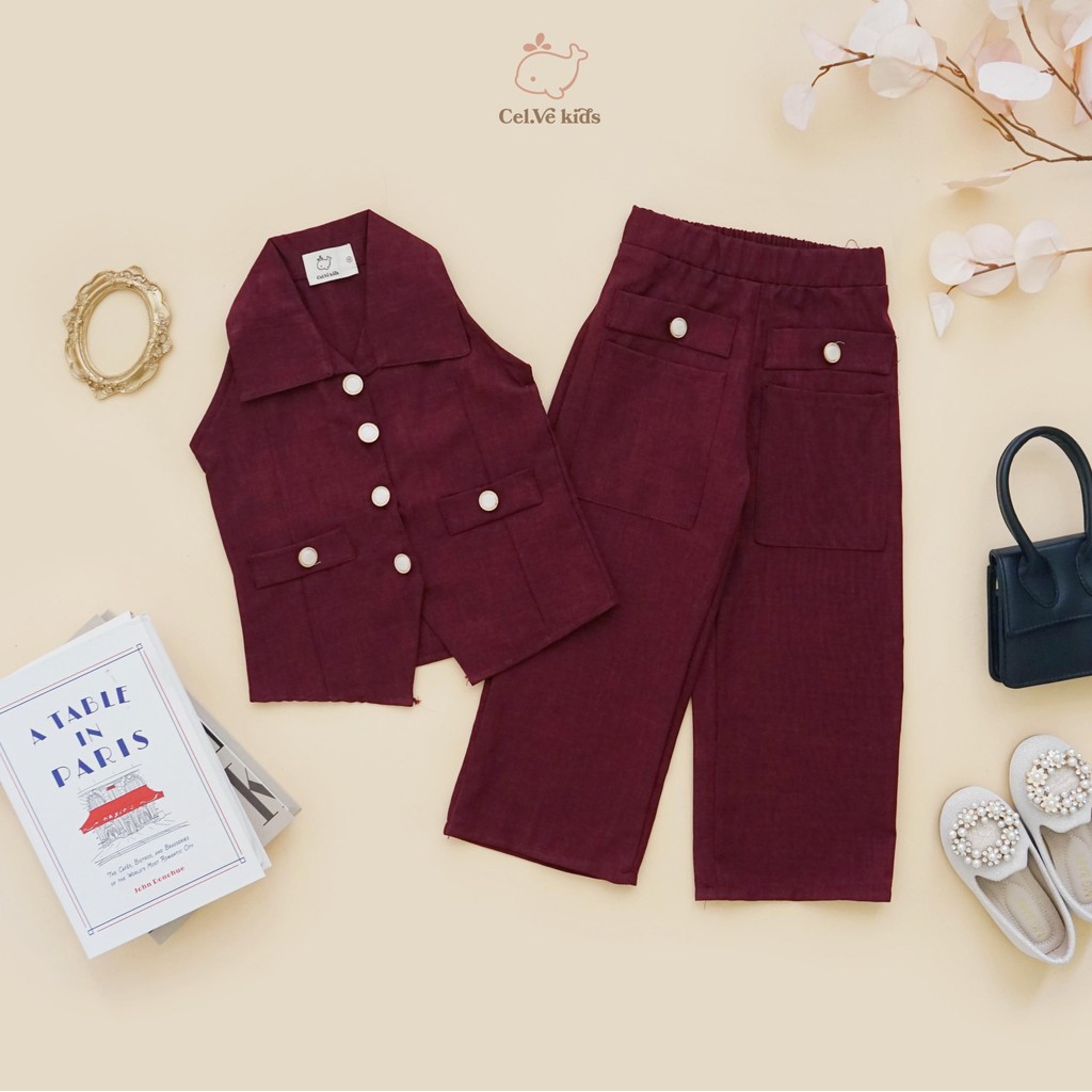 CELVEkids - Stelan Bernice Set Baju Celana Anak Perempuan Korean style Bahan Linen Premium usia 1-8th