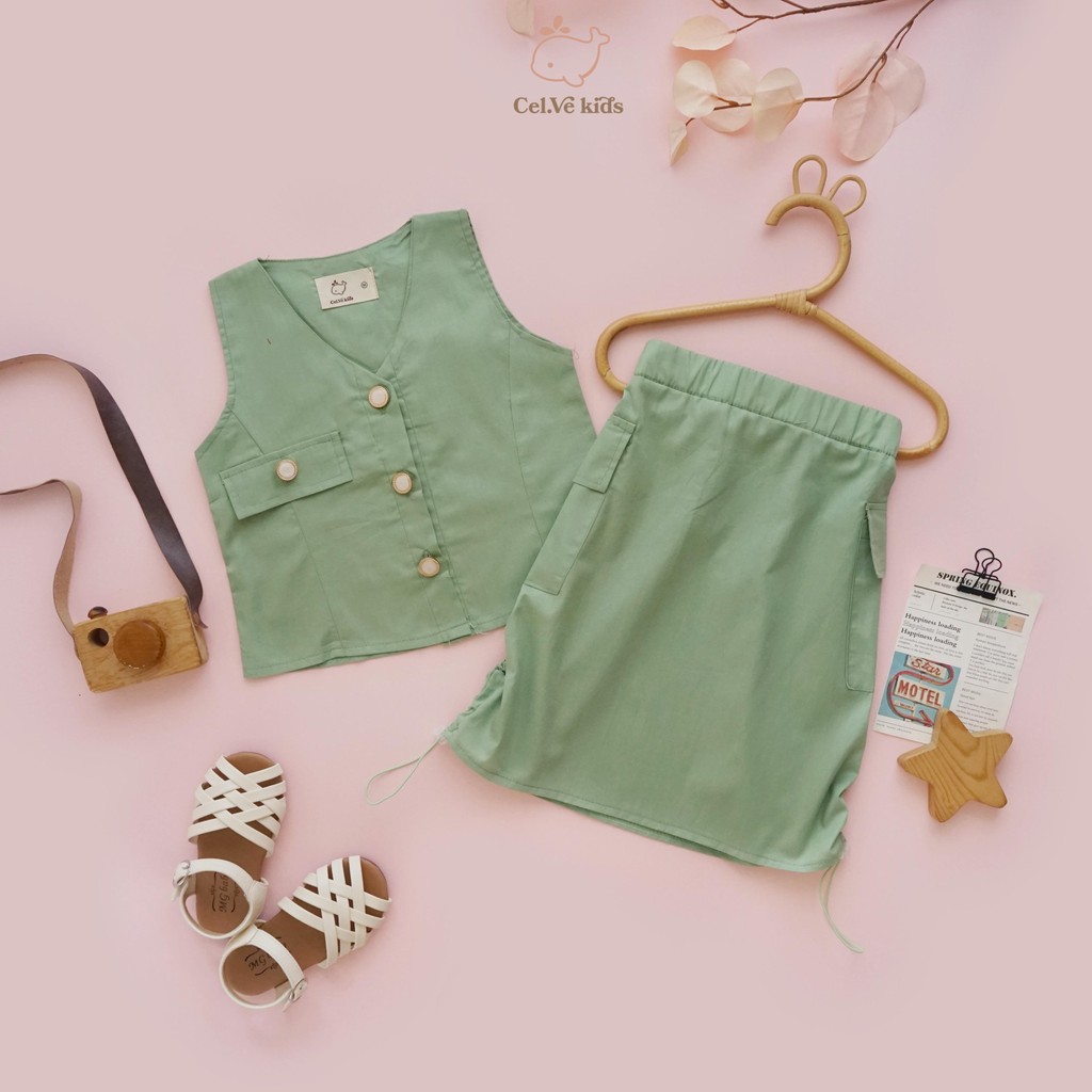Celvekids - Stelan Sienna Set Baju Rok Anak Perempuan Korean Style Bahan Cotton Poplin Usia 1-8th