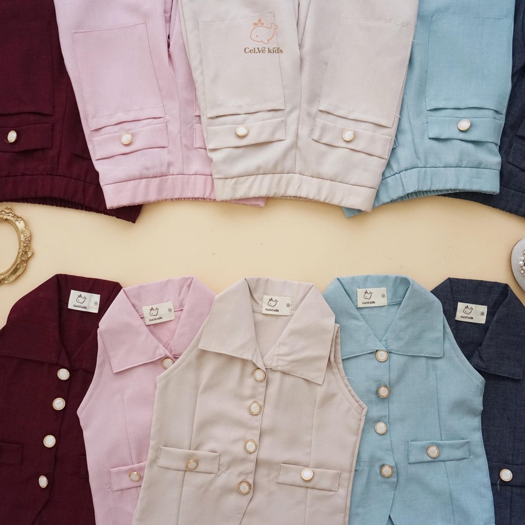 CELVEkids - Stelan Bernice Set Baju Celana Anak Perempuan Korean style Bahan Linen Premium usia 1-8th