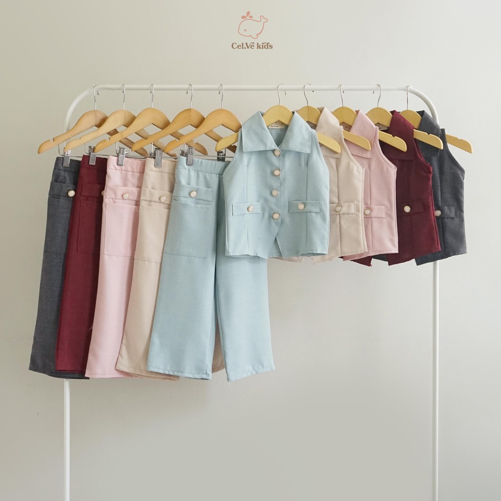 CELVEkids - Stelan Bernice Set Baju Celana Anak Perempuan Korean style Bahan Linen Premium usia 1-8th