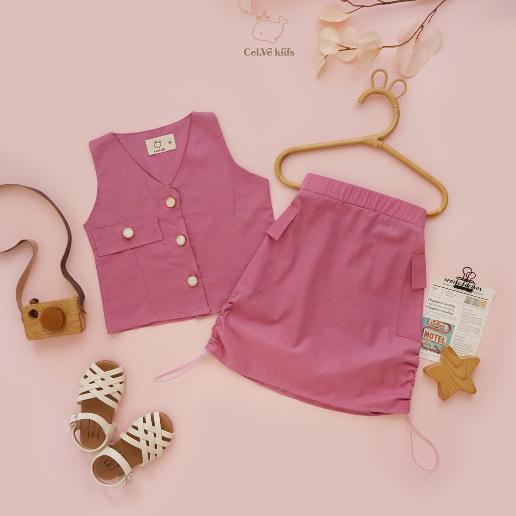 Celvekids - Stelan Sienna Set Baju Rok Anak Perempuan Korean Style Bahan Cotton Poplin Usia 1-8th