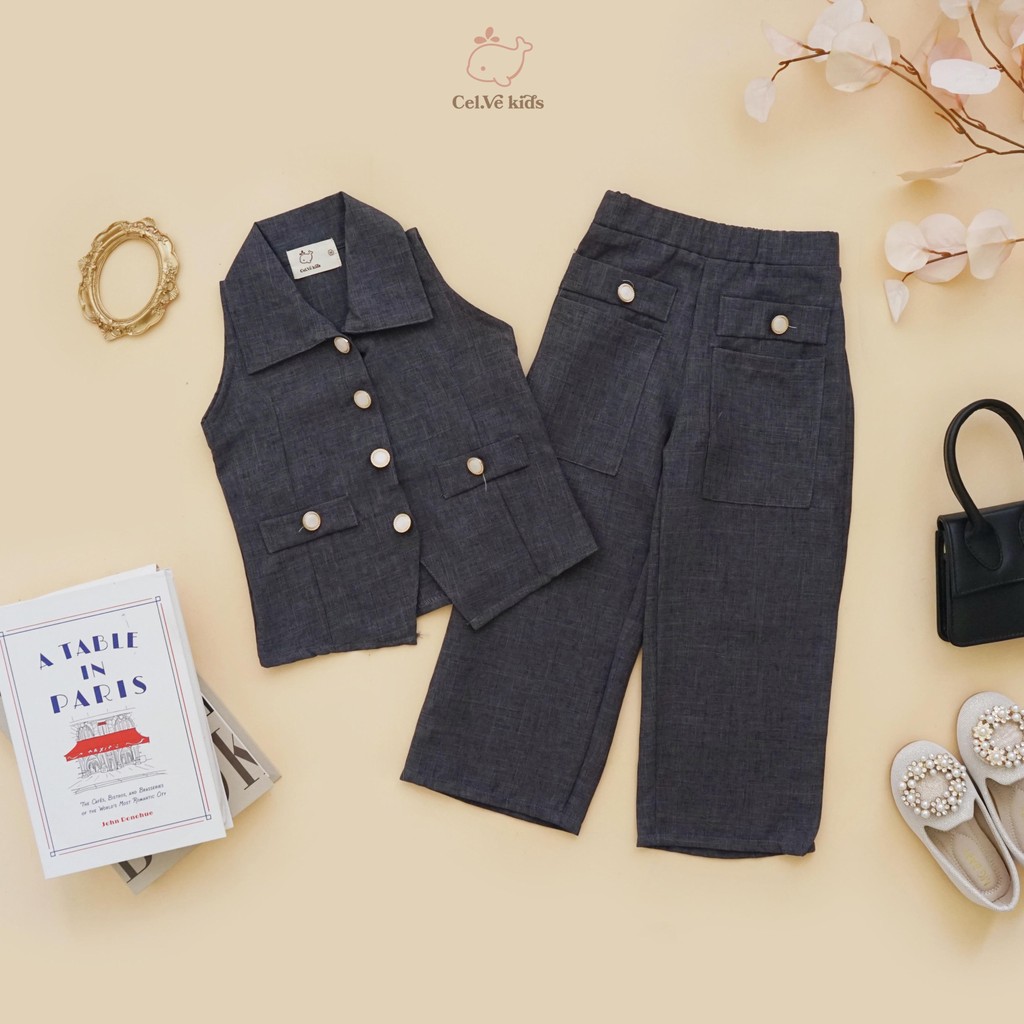 CELVEkids - Stelan Bernice Set Baju Celana Anak Perempuan Korean style Bahan Linen Premium usia 1-8th