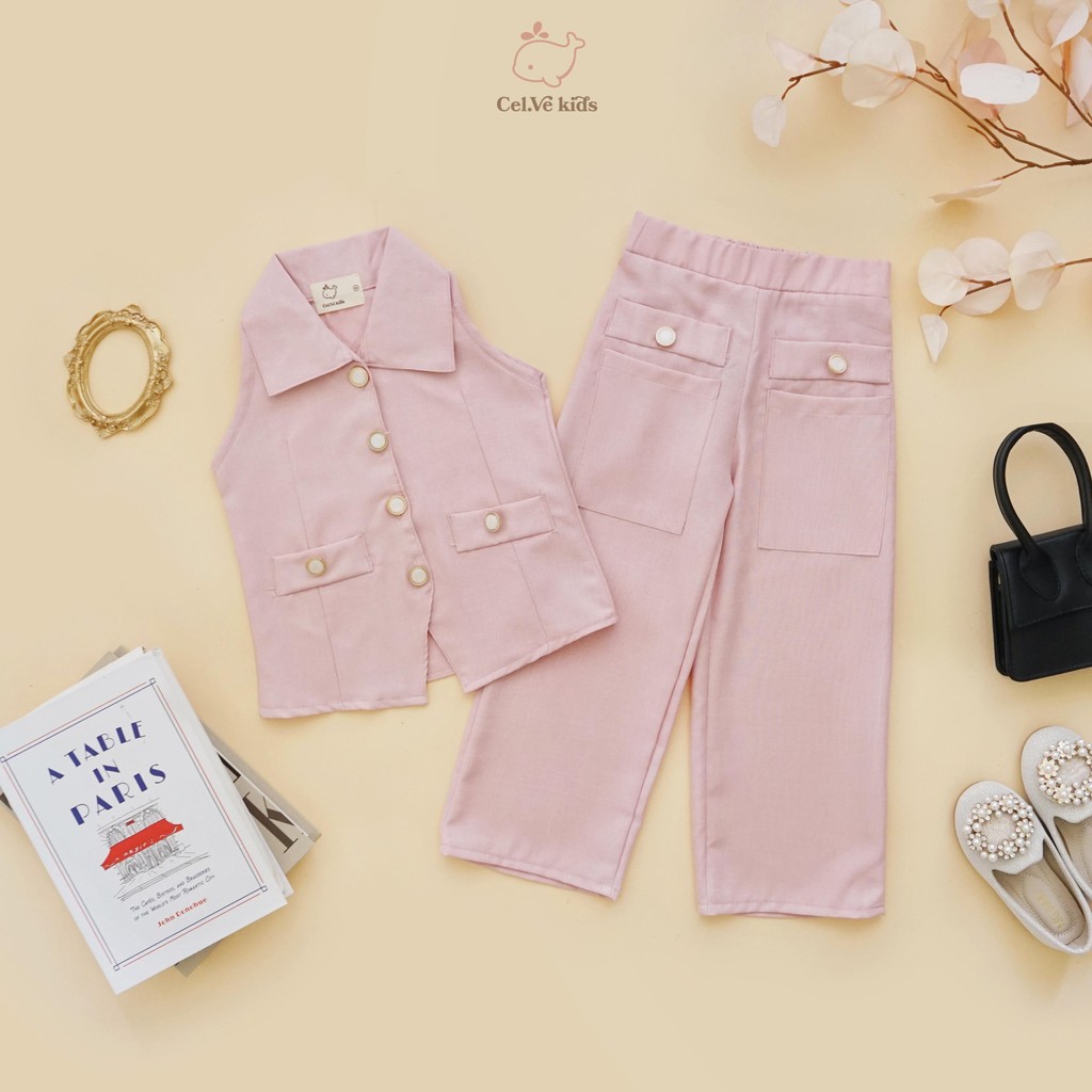 CELVEkids - Stelan Bernice Set Baju Celana Anak Perempuan Korean style Bahan Linen Premium usia 1-8th