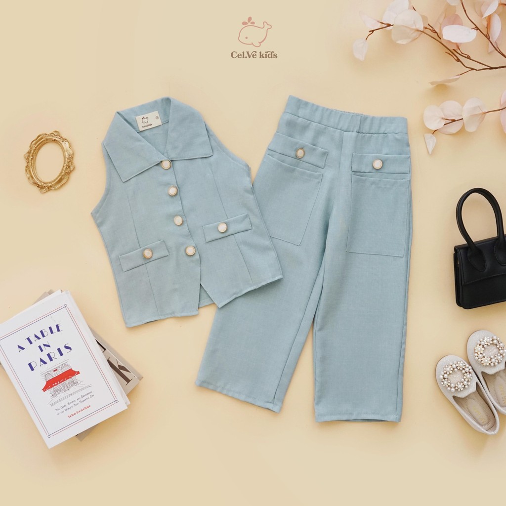 CELVEkids - Stelan Bernice Set Baju Celana Anak Perempuan Korean style Bahan Linen Premium usia 1-8th