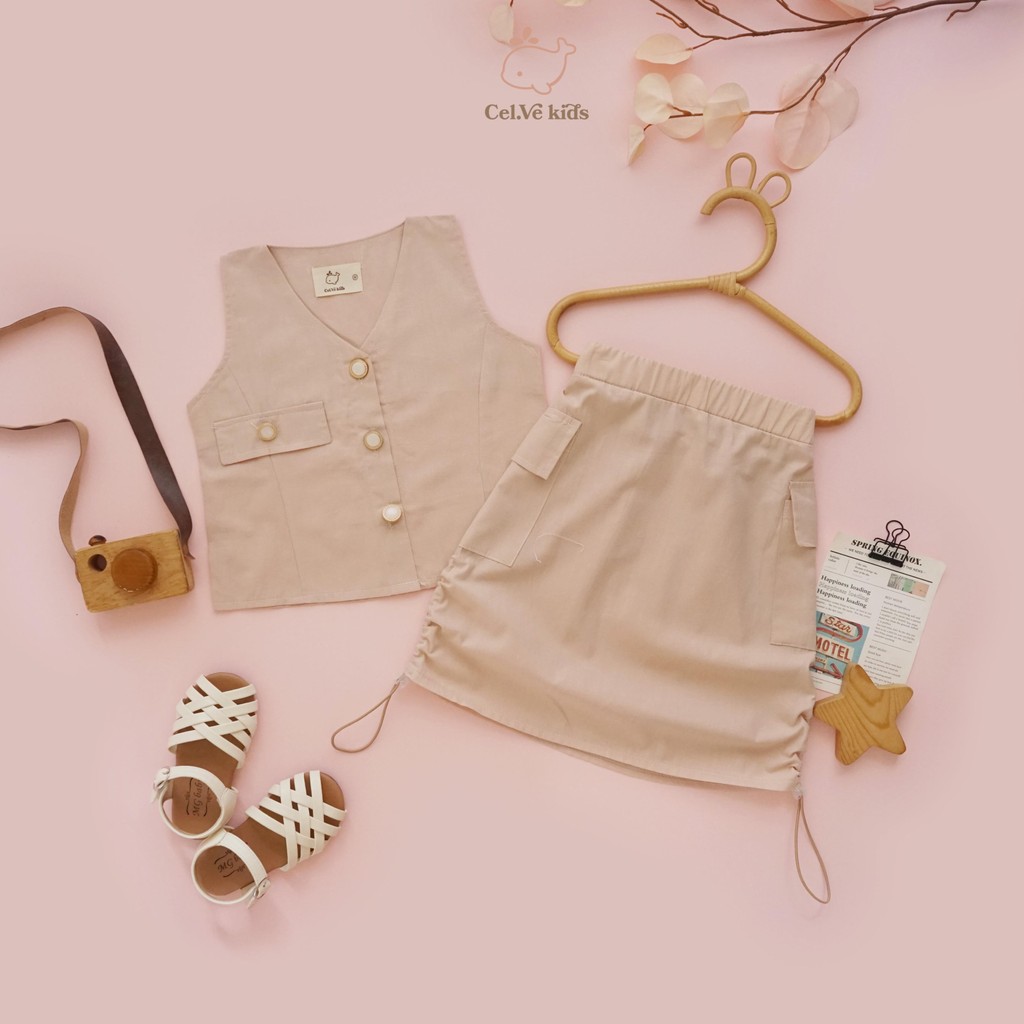 Celvekids - Stelan Sienna Set Baju Rok Anak Perempuan Korean Style Bahan Cotton Poplin Usia 1-8th