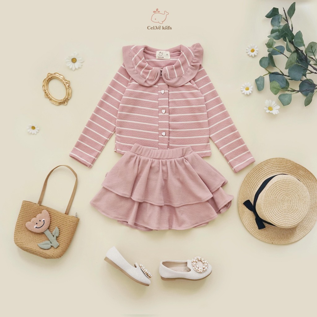 CELVEkids - Stelan Carmel Set Cardigan Rok Anak Perempuan Korean style Bahan knit usia 1-8th