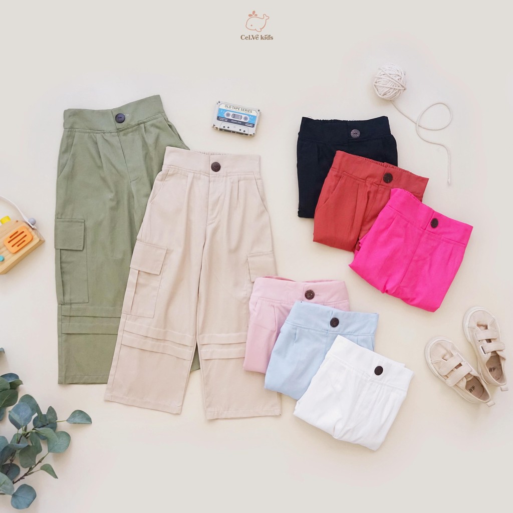CELVEkids - Pants Ruth Celana Cargo Anak Perempuan Korean style Bahan Katun twill usia 1-6th