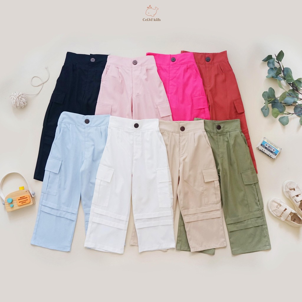 CELVEkids - Pants Ruth Celana Cargo Anak Perempuan Korean style Bahan Katun twill usia 1-6th