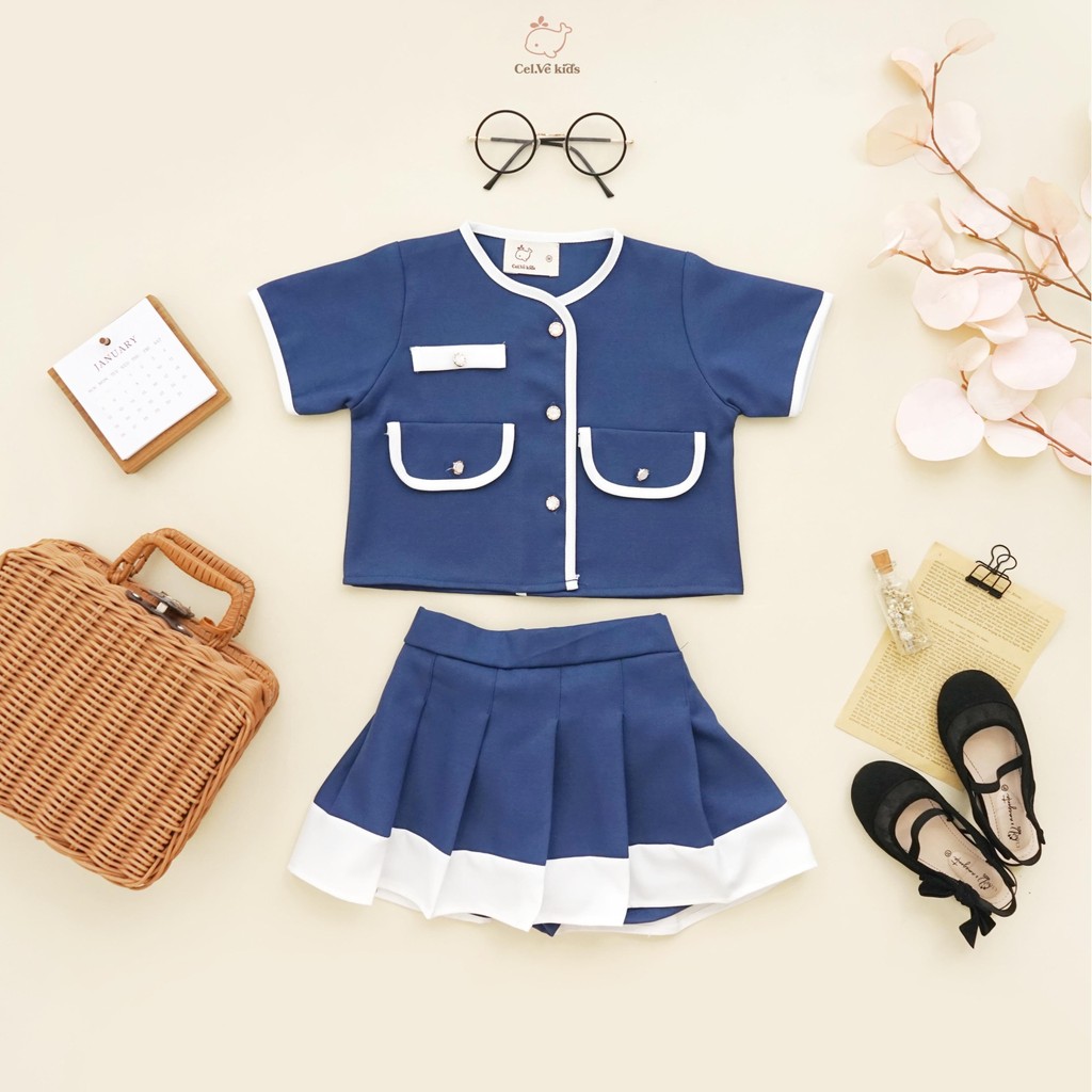 Celvekids - Stelan Elona Set Baju Rok Celana Anak Perempuan Korean Style Semiwool Usia 1-8th