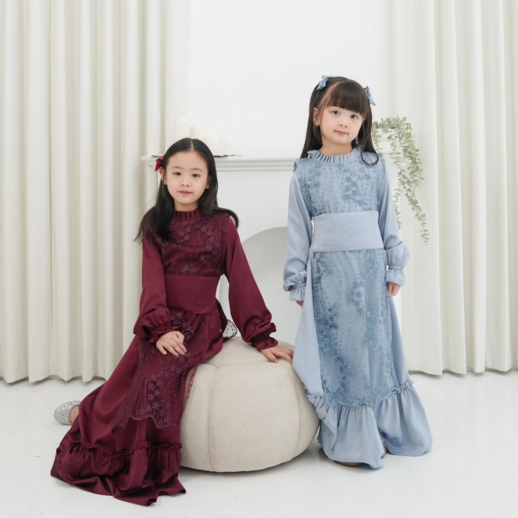 CELVEkids - DANIZA Dress Gamis Raya Anak Perempuan Korean Style Bahan Roberto + Brokat Usia 1-8th