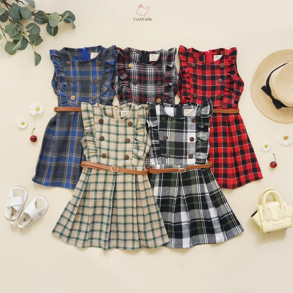 CELVEkids - Dress Ariella Baju rok Anak Perempuan Korean style Flanel + Belt