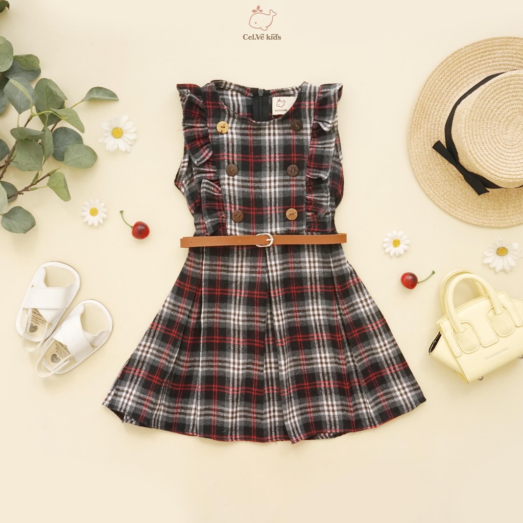 CELVEkids - Dress Ariella Baju rok Anak Perempuan Korean style Flanel + Belt