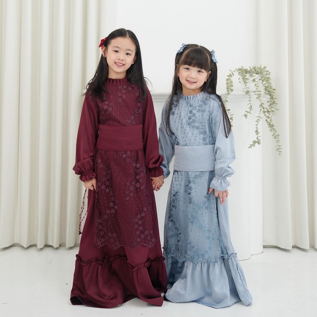CELVEkids - DANIZA Dress Gamis Raya Anak Perempuan Korean Style Bahan Roberto + Brokat Usia 1-8th