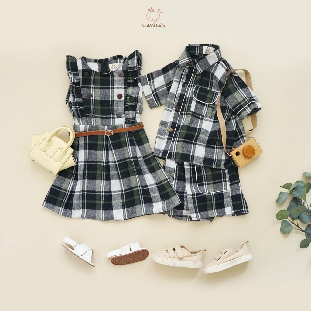 CELVEkids - Stelan set Bernard Kemeja Anak laki laki Korean style Bahan Flanel usia 1-6th