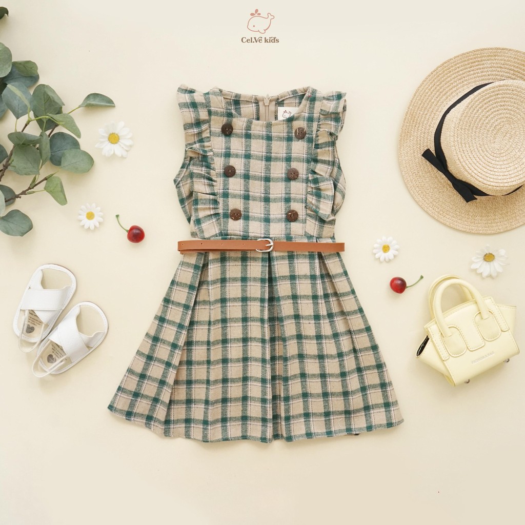 CELVEkids - Dress Ariella Baju rok Anak Perempuan Korean style Flanel + Belt