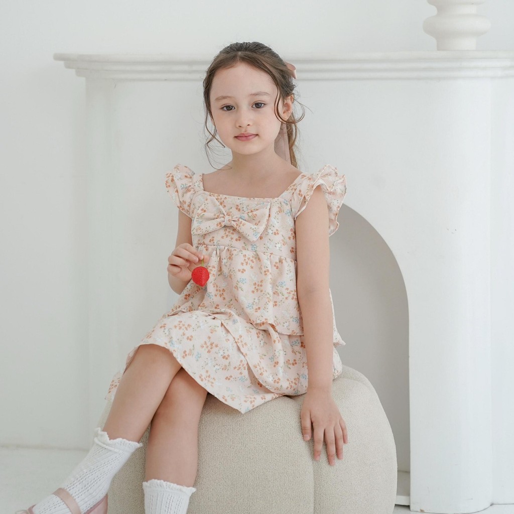 CELVEkids - Poppy Dress Anak Perempuan Korean style Bahan Crinkle Viscose Motif usia 1-6th