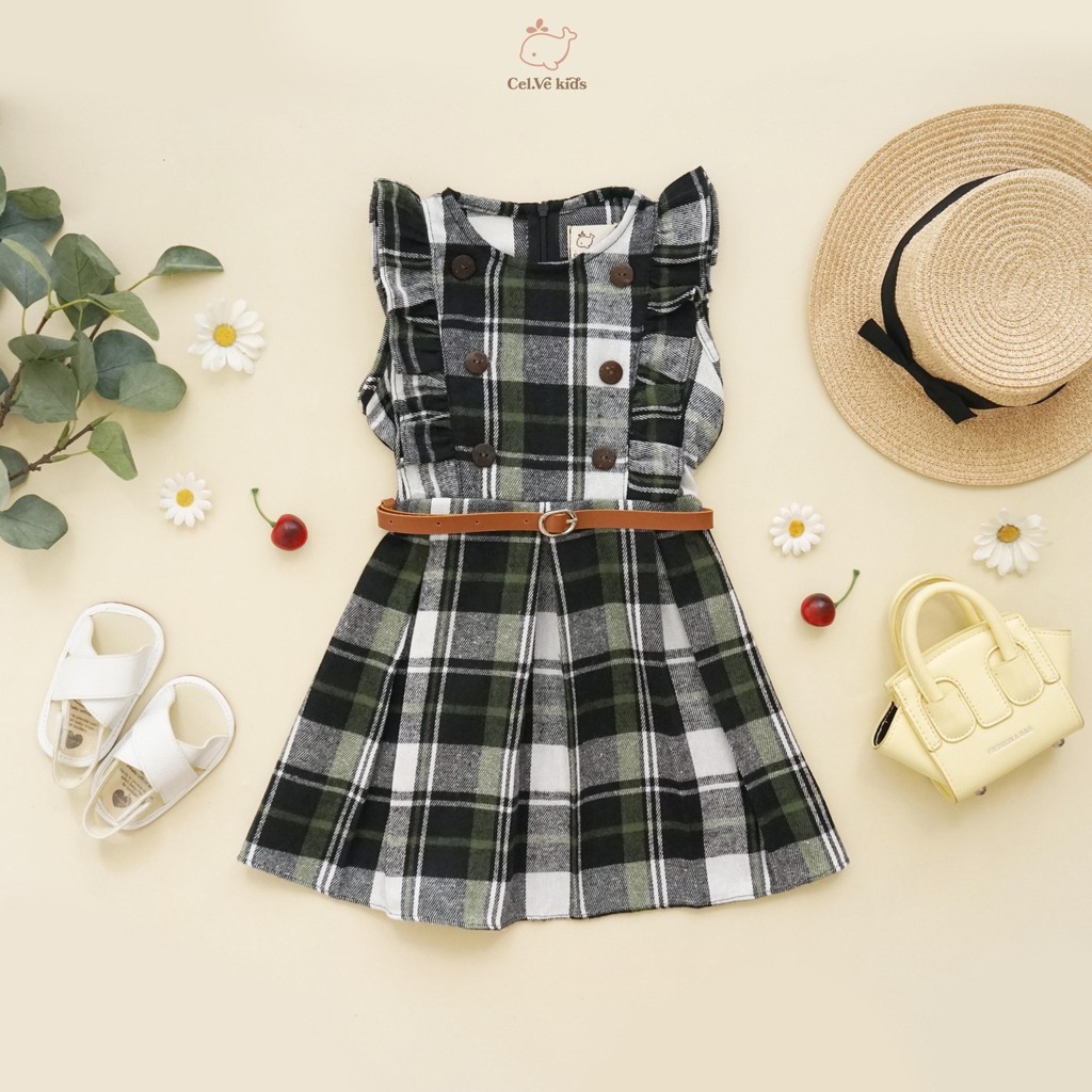 CELVEkids - Dress Ariella Baju rok Anak Perempuan Korean style Flanel + Belt
