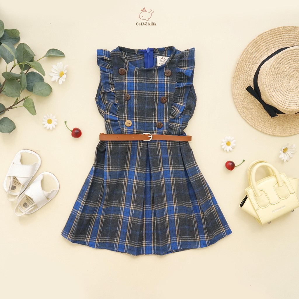 CELVEkids - Dress Ariella Baju rok Anak Perempuan Korean style Flanel + Belt