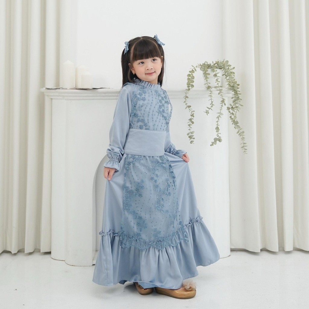 CELVEkids - DANIZA Dress Gamis Raya Anak Perempuan Korean Style Bahan Roberto + Brokat Usia 1-8th