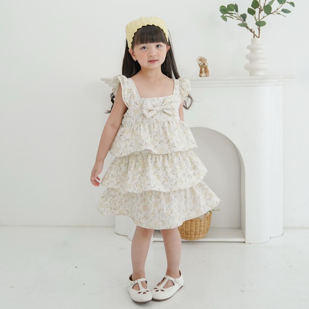 CELVEkids - Poppy Dress Anak Perempuan Korean style Bahan Crinkle Viscose Motif usia 1-6th