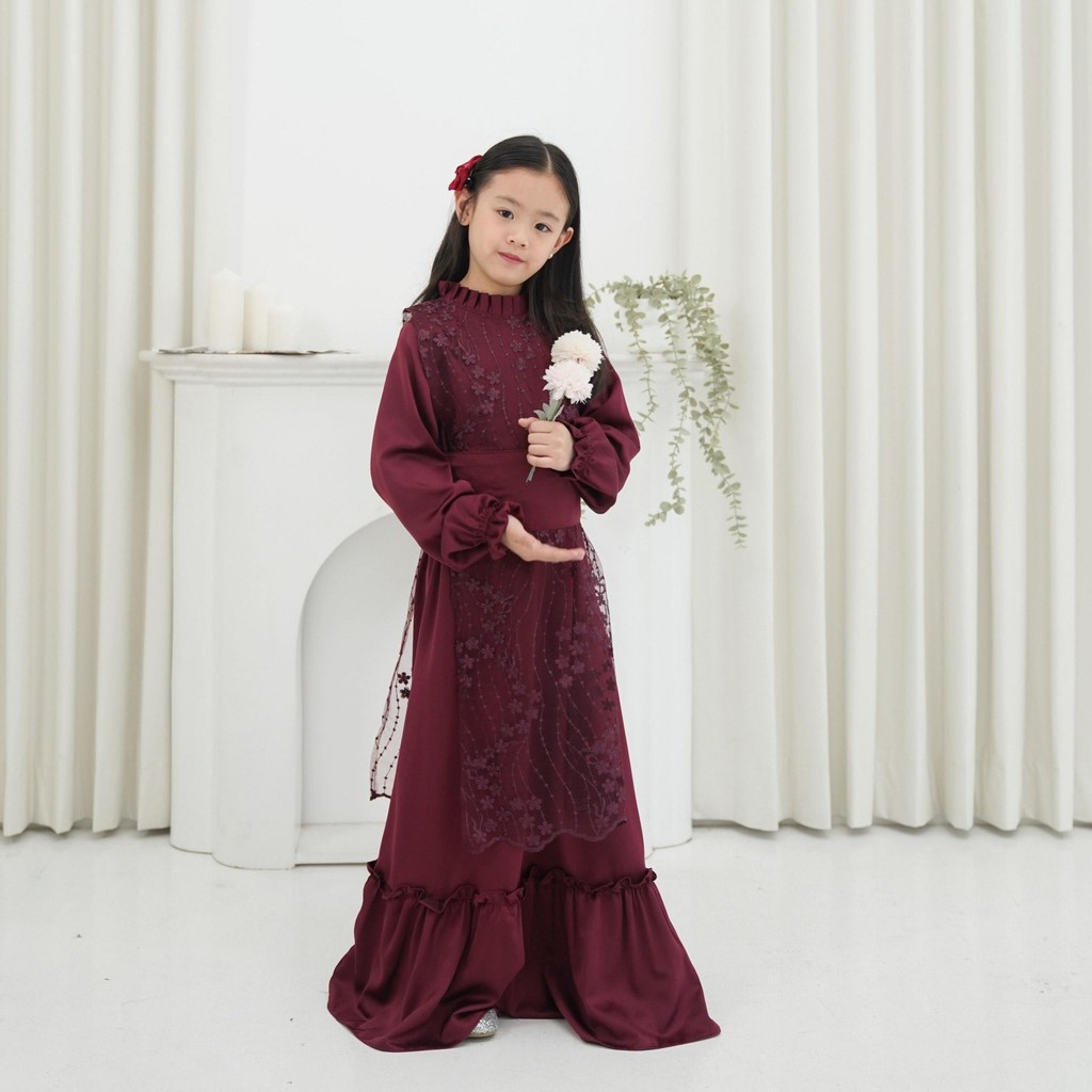 CELVEkids - DANIZA Dress Gamis Raya Anak Perempuan Korean Style Bahan Roberto + Brokat Usia 1-8th